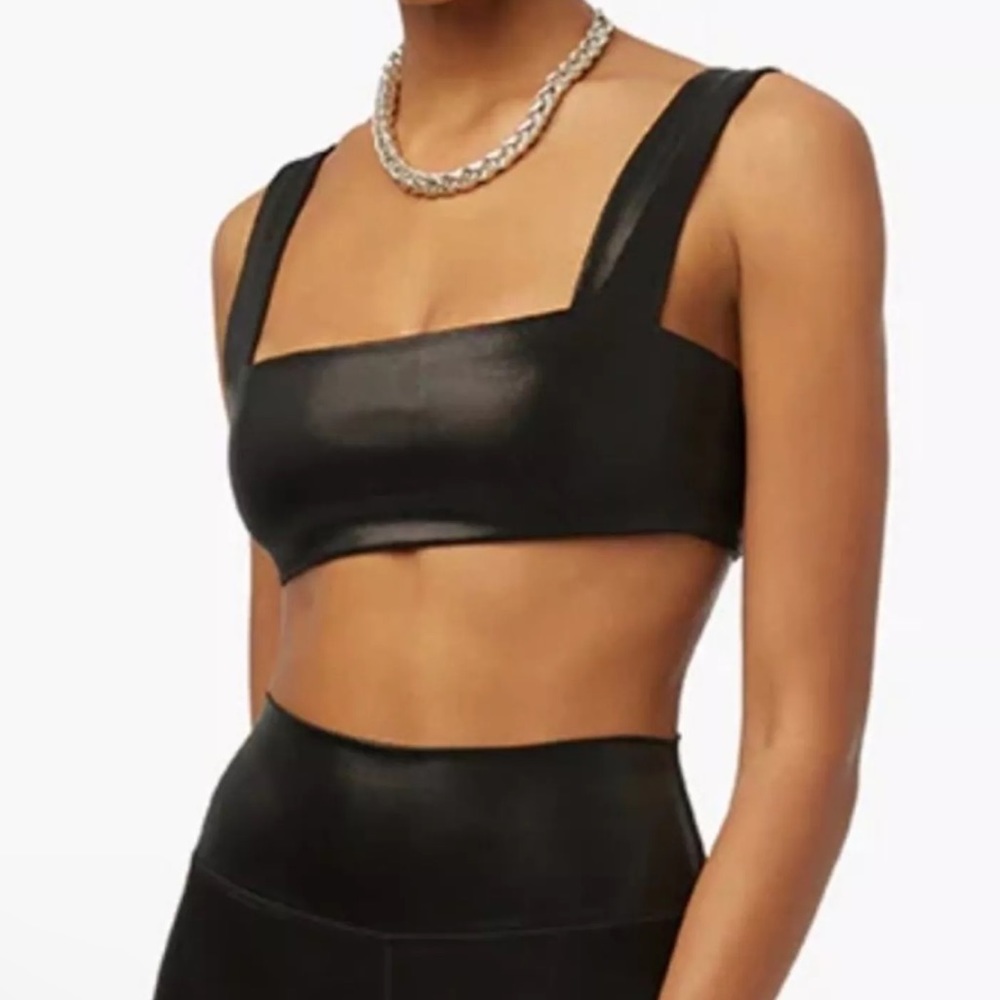 WeWoreWhat Leather Look Bandeau Bra Top and Biker Short set